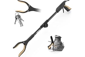 Jellas Pinza Telescopica, 80 cm Pinza Telescopica Pieghevole, Pinza Prensile, Raccoglitore di Immondizia, Pinza Morsetto in Gomma (Dorato)