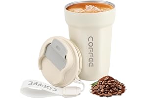 Lrocotanc Taza de Café Para Llevar - Termo de Acero Inoxidable 450ml - Vaso Térmico para Café - Taza Aislante Al Vacío A Prueba de Fugas con Tapa - Coffee Mug (Blanco)