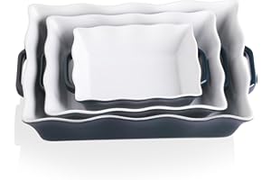 Sweejar Home Casserole Dishes for Oven, Ceramic Bakeware Set of 3, Rectangular Baking dish with Handles, Wave Edge Lasagna Pan Deep for Cooking, Cake, Dinner, Banquet and Daily Use (Navy)