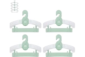 Perchas Infantiles, JSF Juego de 20 Perchas Apilables con Ganchos de Osito, Antideslizantes, Ajustable 29-37CM para Ropa Infantil, Ropa de Bebé, Ahorro de Espacio (Verde+ Blanco)