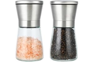 Wenrescry Set di 2 Macinapepe e Sale in Acciaio Inossidabile, con Macina in Ceramica Regolabile per Grana Fine o Grossolana, Vetro Trasparente, Ideale per Spezie, 180 ml