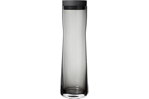blomus -SPLASH- Caraffa per acqua in vetro affumicato, fumo/grigio scuro, capacità 1 litro, coperchio in silicone/acciaio inossidabile, facile da usare (H/L/P 29,5 x 9 x 9 cm, 63807)