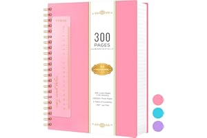 NIRMIRO A4 Notebook Notepad, 300 Pages Spiral Notebooks with 100GSM Lined Paper, Wirebound Hardback Thick Note Books for Women, PVC Waterproof Cover, 21 x 28.5cm, Pink
