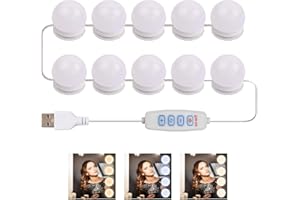 Focenat Vanity Mirror Lights Kits 3 Color Modes, 10 Dimmable Bulbs Hollywood Lights, Led Lights for Mirror, Led Mirror Lights, Bath Mirror Lamps, Make Up Light for Dressing Table, Room, Bathroom