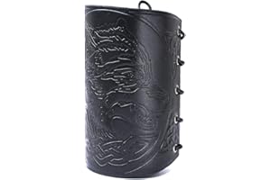 THAJALING 2 Piezas de Cuero guantelete de Pulsera Punk Bracer de Cuero puños de muñeca Bracer, guantelete, Pulsera de Armadura de Cosplay Viking, brazal de Tiro con Arco de Relieve de Lobo 5 Pulgadas
