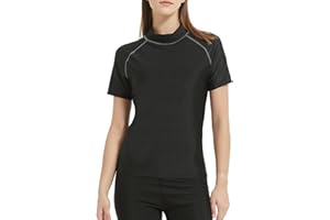 TERODACO Rash Vest Women Short Sleeve Sweat Wicking Swimming Tops for Women UV50+ Seamless Rash Guard Swimwear for Wetsuit Surfing Swimsuit,Stretchy Soft