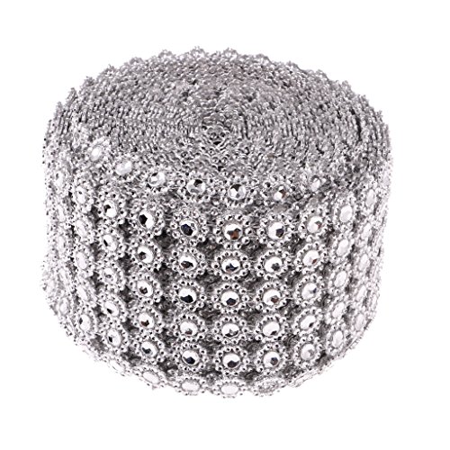 MagiDeal 10 Yards 6-reihig Blume Strasssteine selbstklebend Glitzersteine Kristalle Band Silber