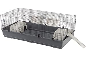 FERPLAST Gabbia Roditori RABBIT 140 per Conigli, Cavie, Porcellini d'India, in Metallo, Accessori inclusi: Mangiatoie, Beverini, Ciotole, Casette, Rampa di accesso dall'esterno. 140x71xh51cm