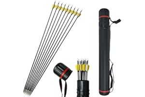 SHARROW 12pcs Flèches de Carbone 31 Pouces Flèches pour la Chasse avec Plumes Naturelles Spine 1000 Flèches d'entraînement de Cible avec Carquois Flèche pour Arc à Poulies et Arc Classique