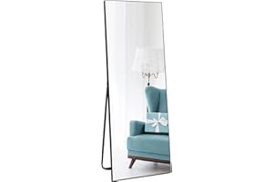 Vasemouh 140x51cm (55x20 in) Full Length Mirrors，Black Long Large Mirror for Wall Hanging or Floor Free Standing, for Bathroom Living Room Bedroom-Round Tube Bracket