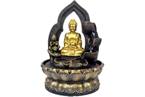 SURPRIZON Buddha Tabletop Waterfall Fountain, Resin 11.8in Fountain with Circular Water Flow, Black/Bronze/Gold, Ideal for Home, Office Decoration and Relaxation
