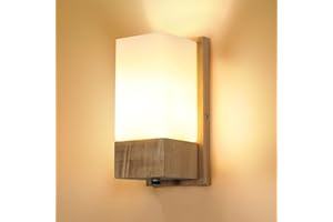 DELIPOP Applique Murale Intérieure Vintage, Rectangle Moderne Lampe Murale Bois, E27 Décoration Intérieure Abat-jour en Verre pour Salon Chambre Couloir Escalier Café