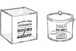 DCASA Juego de Salero y Azucarero de Cocina Original Acrilico Diseño Frase