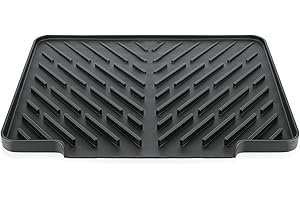 LUXECOVE Tappetino scolapiatti 40 x 30 cm, tappetino lavello cucina, tappetino scolapiatti in silicone, tappetino scolapiatti antiscivolo resistente al calore, tappetino scolapiatti con scolo, nero