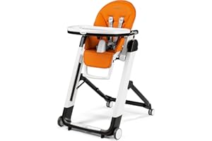 Peg Perego Siesta Follow Me Seggiolone Pappa Neonati Pratico, Reclinabile, Funzione Sdraietta, 4 ruote, Pieghevole, Design italiano per Bambini da 0 a 3 Anni (0-15 kg), Arancia