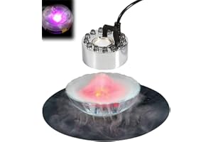 Miawtro Ultraschall Vernebler, 24v Mini Nebelmaschine Aquarium Mit 12 LED-Lichtern, Edelstahl-Zerstäuber Für Teich, Aquarium, Garten, Halloween-Deko Und Hexentopf,Türtyp Europäischer Standard