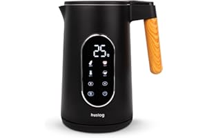 Huslog Bollitore Elettrico 1,7 L con Schermo Touch, 2200 W, Temperatura Regolabile 40–100 °C, 5 Livelli, Mantenimento Caldo, Base Girevole 360°, Spegnimento Automatico, Acciaio Inox, Nero
