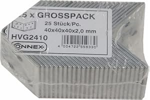 Connex Winkelverbinder 40 x 40 x 40 mm - 2 mm Materialstärke - 25 Stück - chromfarbig - Verzinktes Material / Aluwinkel / Winkelstahl / Winkel / HVG2410