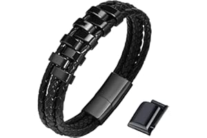 XUANPAI Armband Herren Schwarz Lerderarmband - Leder Armreif Schwarz Geflochten Echtleder Lerderarmband Lederband - Geburtstage Valentinstag Weihnachten Vatertag Jahrestag Geschenk Männer