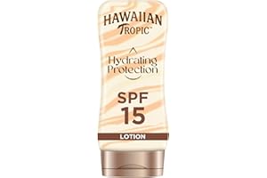 Hawaiian Tropic Lozione Solare Protettiva Idratante, Crema Resistente all'Acqua con Protezione SPF 15 UVA e UVB, Lozione Solare, 12 Ore di Idratazione con Burro di Cacao e Burro di Karité, 180 ml