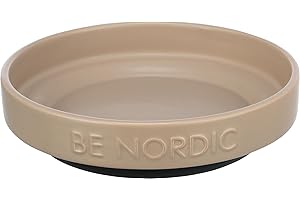 TRIXIE Płaska miska dla kota ceramiczna BE NORDIC 300 ml szarobrązowa - nowoczesna miska dla małych kotów ø 16 cm ceramiczna miska z antypoślizgową gumą - 24525