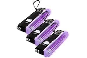 BeamZ Mini UV Torch Light Set, 3X Handheld Ultraviolet Tube Party Lights, Portable Blacklight Glow Effect for Halloween Decorations, Disco Lighting, Pet Stain Detection & Banknote Checker