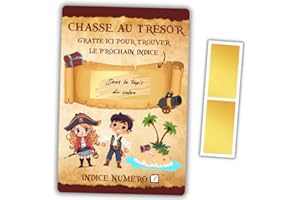 ROXISHA Chasse au Trésor à Gratter pour Goûter ou Fête d'Anniversaire - Activité Intérieur / Extérieur Vacances Jeux pour Enfant 5-12 Ans - Thème Pirate -10 Cartes Personnalisables + 10 Pastilles à Gratter