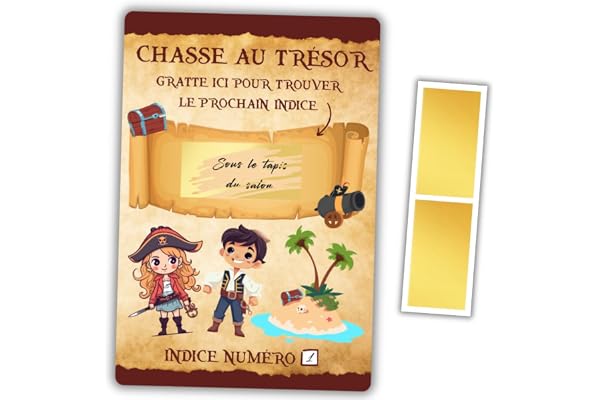 roxisha Chasse au Trésor à Gratter pour Goûter ou Fête d'anniversaire - Activité Intérieur/Extérieur Vacances Activité de Fête - Thème Pirate -10 Cartes Personnalisables + 10 Pastilles à Gratter