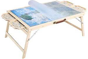 VEVOR Table de Puzzle 1500 Pièces, Planche de Puzzle 86,5 x 63,5 cm, avec Pieds Pliables, 4 Tiroirs et Couverture, Plateau Casse-Tête Portable en Bois, Accessoire pour Amateurs de Casse-Tête