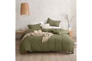 Lanqinglv Duvet Cover Set Double Bed Olive Green Plain Bedding Set Ultra Soft Microfiber Quilt Cover 200x200 cm with Zipper Closure and 2 Pillowcases 50x75 cm