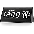 JALL TooTa TooTa Digital Alarm Clock, 3 Alarm Settings, with Wooden Electronic LED Time Display, Temperature Detect, Ideal for Bedroom, Bedside, Kids, Batteries not Needed, Black