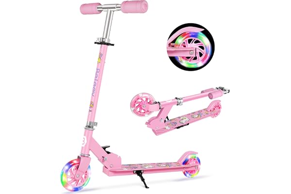 BELEEV V1 Trottinette pour Enfants avec Support, Trottinette Pliable à 2 Roues, 3 Réglables en Hauteur, Trottinette pour Filles et Garçons à PU LED Roues Lumineuses