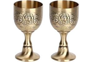 HAPIVIDA 2Pcs Calice de Gobelet Vintage, 30ml/1oz Mini Calice de Vin en Bronze en Relief Verres à Vin Rouge en Métal Coupe à Vin Royal pour Boire du Whisky Vodka Liqueur de Vin