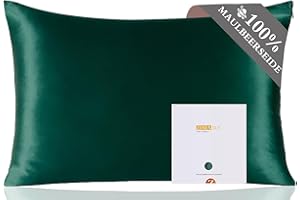 ZIMASILK Kissenbezug aus 100% Seide für Haare und Haut. Doppelseitige 19 Momme Reine Maulbeerseide Kissenhülle mit Reißverschluss, 1 Stück.(40x80 cm, Schwarzgrün)