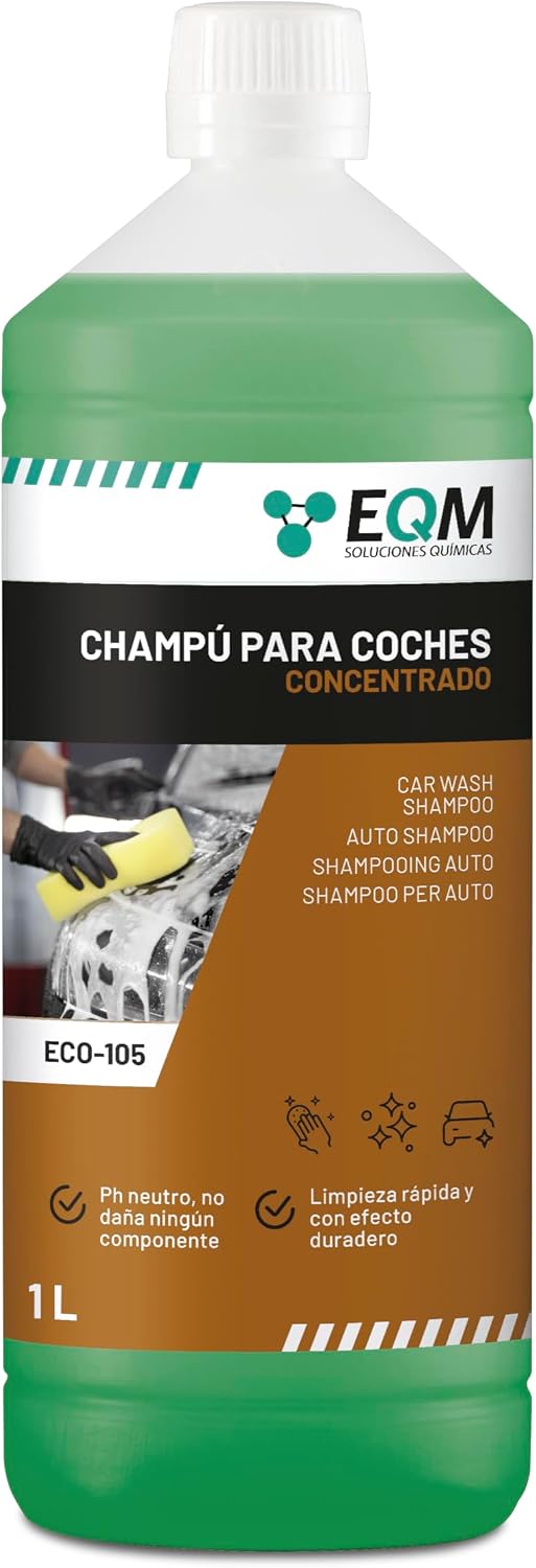 EQM - ECO-105 - Champú Concentrado para Coche - 1L - +50 Lavados - Limpieza Rápida y Protección de la Pintura gracias a su pH Neutro