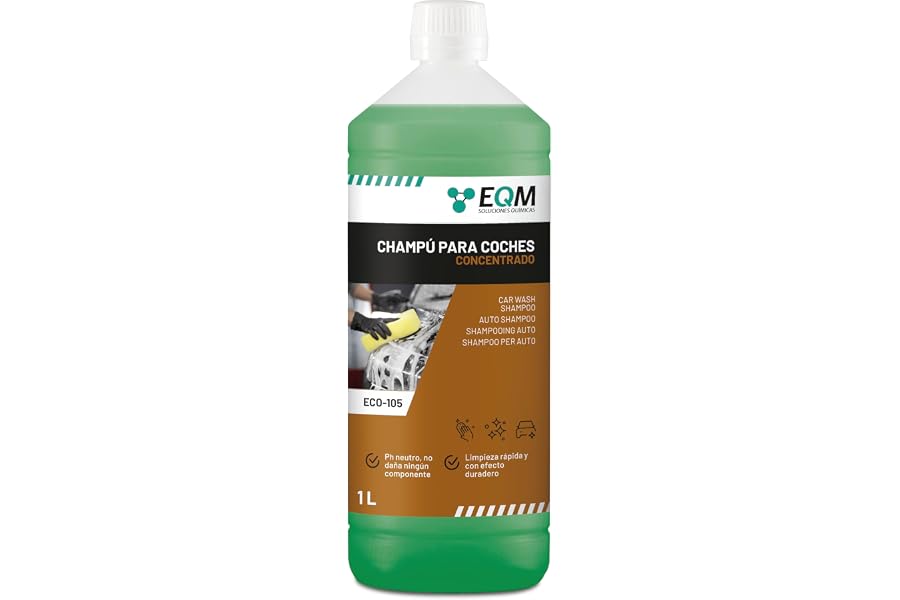 EQM - ECO-105 - Champú Concentrado para Coche - 1L - +50 Lavados - Limpieza Rápida y Protección de la Pintura gracias a su pH