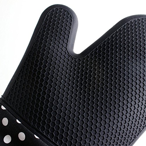 AHOMME Hitzerbeständige Ofenhandschuhe, Silikon + Baumwolle, Topfhandschuhe, Backhandschuhe,2x Pack (schwarz) - 3