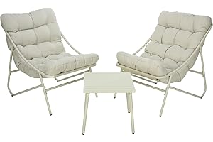 Koopman International Ambiance 3pc Garden Furniture Patio Balcony Set with Cushions (Cream)