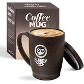 Sleepy Owl Coffee Mug with Lid | Crafted from Used Coffee Grounds | Eco-Friendly & Sustainable Cup | Microwave Safe | Spill P