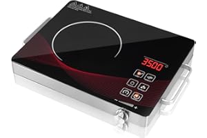 HONDONY 3500W Tragbare Induktionskochplatte mit Schnellheizung & Stufenloser Einstellung – Klappbare Griffen, Drehknopf- und Berührungssteuerung