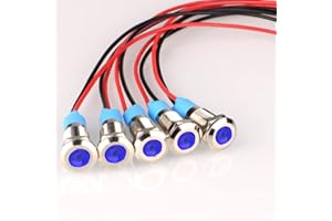 Gebildet 5pcs 8mm AC/DC 12-24V LED Metal Indicator Light Waterproof Signal Lamp Pilot Dash Directional Car Truck Boat with Wire(Blue)