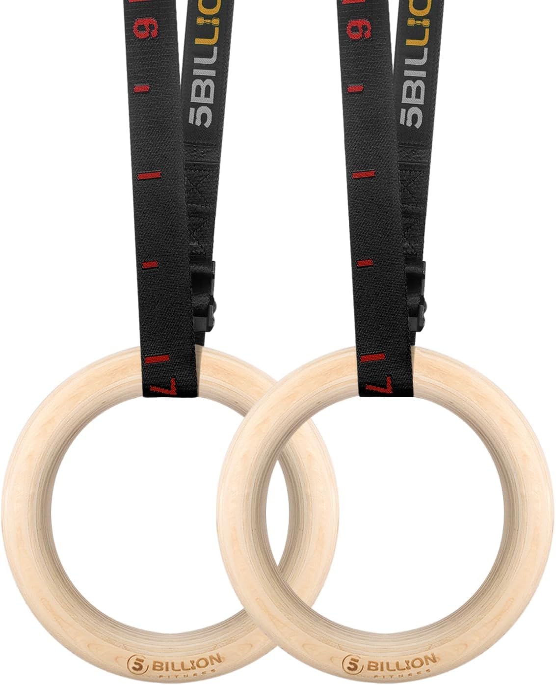 5BILLION Anillos de Gimnasia de Madera-Anillos de Gimnasio Olímpico con Hebillas Ajustables Correas-Entrenamiento para Gimnasia en Casa, Levantamientos Musculares y Entrenamiento de Fuerza