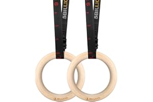 5BILLION FITNESS 5BILLION Anneaux Gymnastique en Bois - Anneaux Olympique - Diamètre 28mm/32mm Réglable Suspension Training Exercice Fitness pour Pull Up, Musculation，Home Gym avec 2* Bandes en Nylon