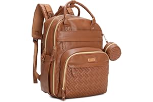 BabbleRoo Leather Diaper Bag Backpack - Baby Essentials Travel Baby Bag, Multi function, Waterproof, with Changing Pad, Stroller Straps & Pacifier Case – Unisex, Natural Brown