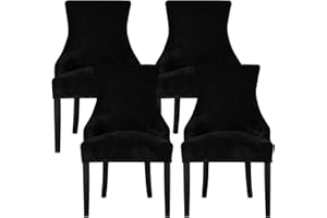 Leorate Dining Chair Covers Stretch Velvet Wingback Armchair Slipcovers Recliner Chair Protector for Kitchen Home Decor (Black, Pack of 4)