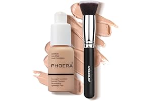 ANGLICOLOR Base Líquida maquillaje Base de maquillaje con cepillo Cobertura completa 30ml Base de líquido corrector de control de aceite mate Crema impecable suave Larga lasting (103 Melocotón cálido)