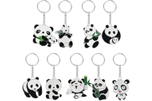 PDTXCLS LaMure Set of 9 Cute Cartoon Metal Panda Theme Keychains Key Ring For Hanging Decoration Ornament Souvenirs Gift Bag Key Decoration