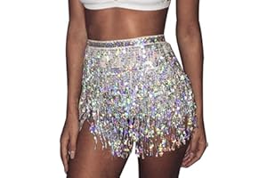 Mayelia Rave Skirt Fringe Skirt Sequin Tassel Skirt Belly Dance Hip Scarf Rave Outfit for Women and Girls
