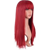 MapofBeauty 22 Pollice/56 cm Lungo Lisci Con Frange Sintetico Capelli Heat Resistente per Cosplay Parrucca (Rosso)