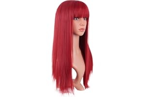 MapofBeauty 24 Zoll/60 cm Frauen lange gerade flache Pony Kunsthaar hitzebeständiges Faserhaar für Party Cosplay Perücke (rot)